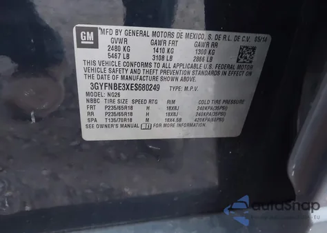 2014 Cadillac Srx Luxury Collection z USA, uszkodzony, nr VIN 3GYFNBE3XES680249